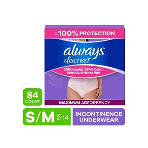 2Packs Always Discreet Adult Diapers for Women, Incontinence Underwear, Postpartum Essentials, Disposable Briefs, Max Absorbency, Bladder Leak Protection, Small/Medium, 42Pcs