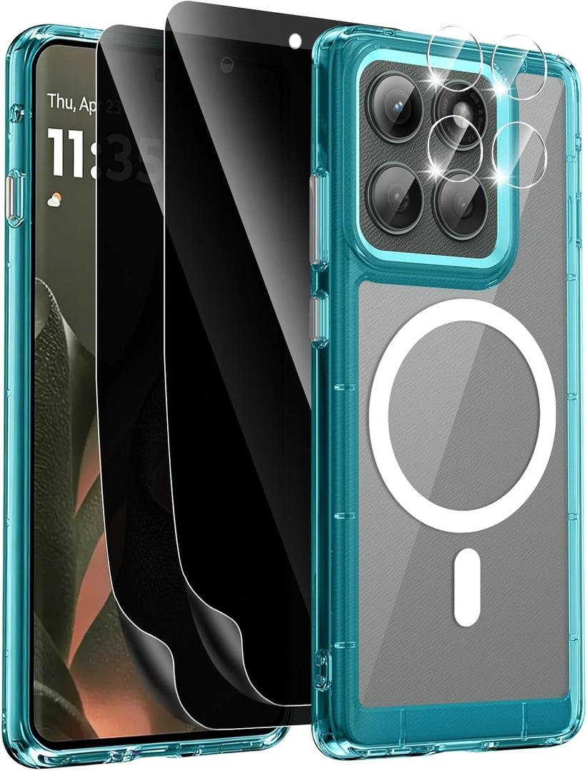 Magnetic for Motorola Edge 2025 Case, with 2X Privacy Screen Protector + 1X Camera Lens Protector, [Non-Yellowing] [Shockproof Military] Transparent Cover Phone Case for Moto Edge 2025, Blue