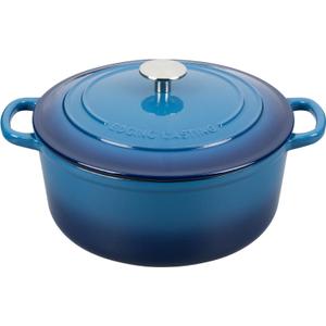 EDGING CASTING Enameled Cast Iron Dutch Oven Pot With Lid for Cooking, Bread Baking, Bread Oven, 5.5 Quart, Lake Blue