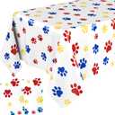 Gilprop 2 Pack 54x108 Inch Large Cartoon Themed Tablecloth Dog Paw Print Tablecloth Pink Pig Party Decorations Plastic Disposable Rectangle Table Cover for Birthday(Red,Paw Prints)