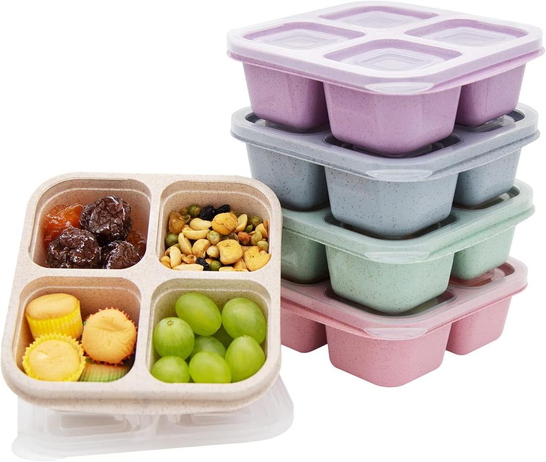 Luriseminger 5 Pack Bento Lunch Box,4 Compartment Snack Containers,Divided Snack Box,Meal Prep Lunch Containers FOR Kids/Toddle/Adults,Food Storage Containers for School, Work and Travel