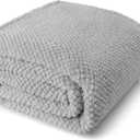Whale Flotilla Queen Size Fuzzy Fleece Blanket for Bed, 90x90 Inch Fluffy Warm Soft Jacquard Blankets for All Season, Lightweight and Cozy, Light Grey