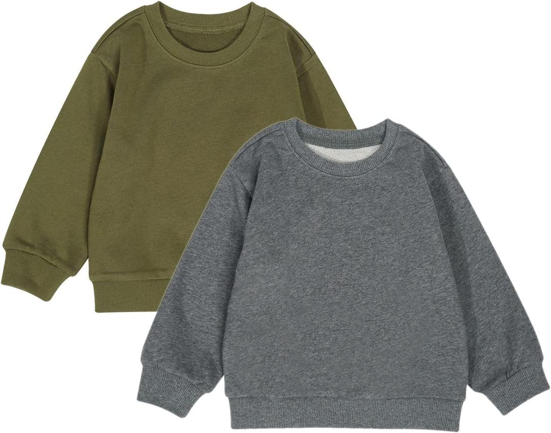 Teach Leanbh Toddler Baby Boys Girls 2 Pack Sweatshirt Crewneck Cotton Long Sleeve Solid Color Pullover Tops (5T, Green+dark Grey)