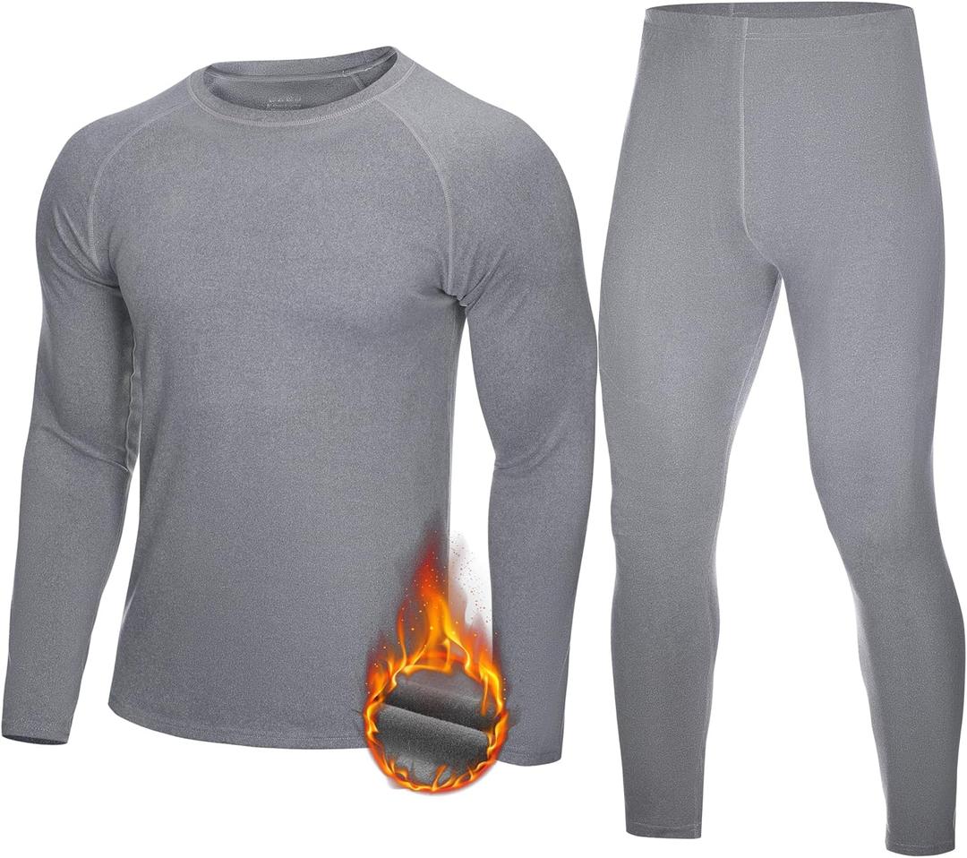 Mens Thermal Underwear Set - Fleece Lined Long Johns Thermals Top and Bottom Base Layer for Cold Weather Winter Ski, Medium