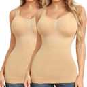 Shapewear Camisoles With Built in Bra Tummy Control Compression Tank Tops for Women Body Shaper Padded Tanks (Beige, L)