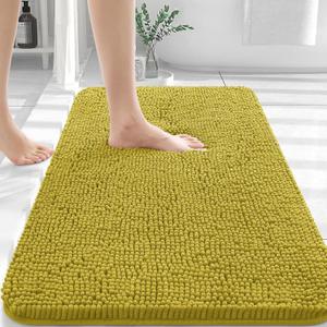 OLANLY Bathroom Rugs 36x24, Extra Soft Absorbent Chenille Bath Rugs, Rubber Backing Quick Dry, Machine Washable Bath Mats for Bathroom Floor, Tub and Shower, Home Decor Accessories, Deep Mustard