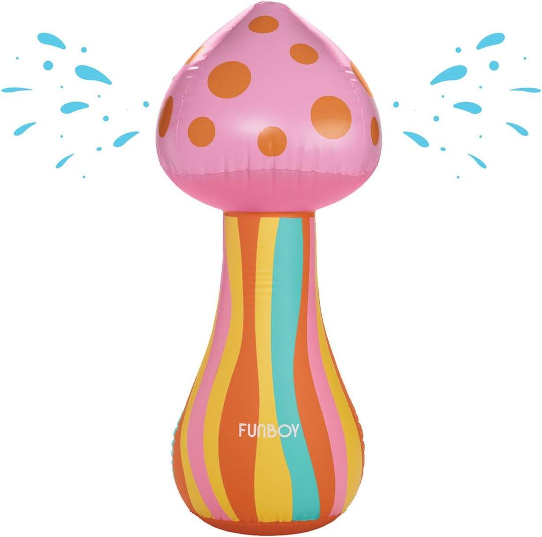 FUNBOY 5FT Tall Giant Mushroom Kids Backyard Sprinkler with Groovy Colors and Dual Water Sprayers