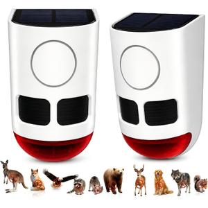 ChunHee Solar Motion Sensor Alarm Outdoor 4 Working Mode Dog Barking Motion Activated Alarm 129dB Loud Sound Noise Maker IP65 Waterproof Motion Detector with Strobe Light for Yard Farm Garden, 2 Pack
