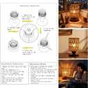 Handmade Rattan Lamp Farmhouse Table Lamp for Bedroom, Rustic Woven Lamps for Night Stands with Warm White LED Bulb, Boho-Inspired Boho Lamp for Living Room Kitchen Nook, 12cm Shade 20cm Height