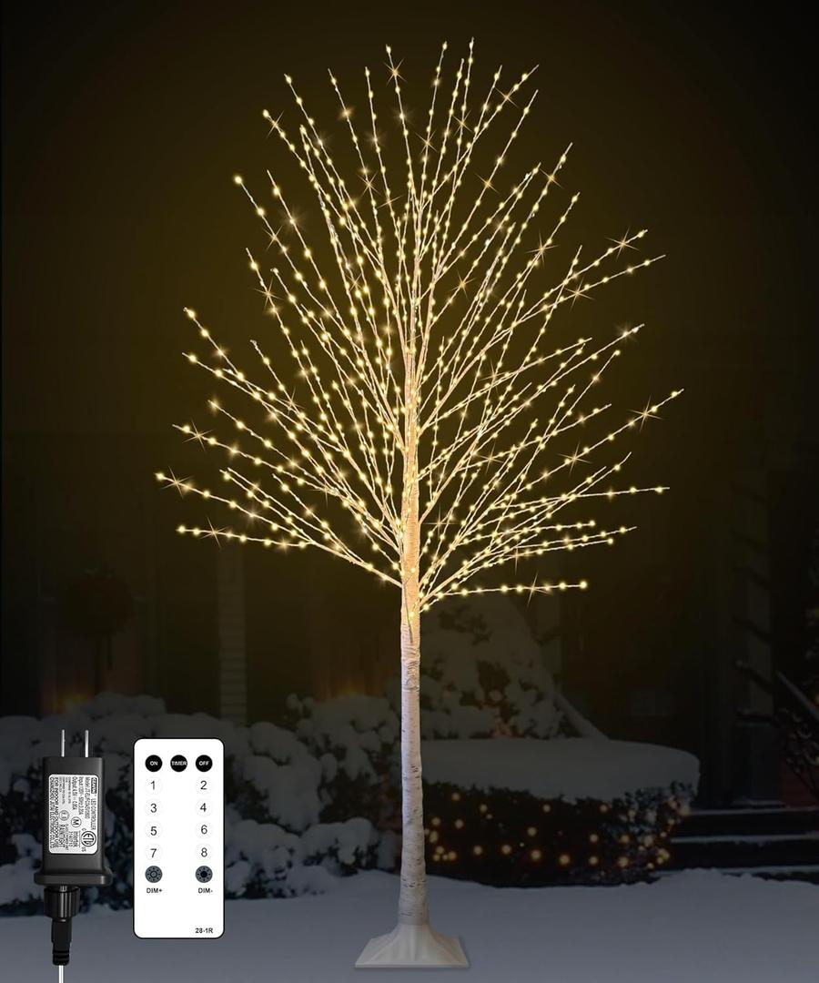 6FT Lighted Birch Tree, Birch Tree with 880 LED Lights, 8 Twinkling Modes and Timer, Dimmable, Twinkle Christmas Tree for Indoor Outdoor Home Party Garden Wedding Decorations
