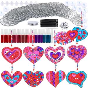 Winlyn 27 Sets Heart Suncatchers Ornaments Decoration DIY Window Paint Art Stickers Craft Kit Heart Sun Catchers for Kids Mother's Day Gift Valentine's Day Classroom Art Project Party Favors