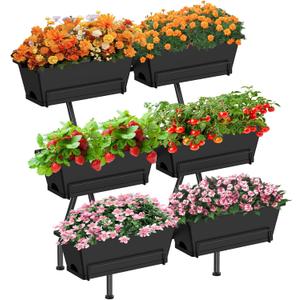 Sunexinlo 3-Tier Vertical Garden Planter with 6 Boxes, 31" Tall Raised Garden Bed with Adjustable Feet for Herbs, Flowers, Vegetables, Ideal for Indoor, Outdoor, Patio, Balcony, Deck Use, Black