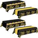 Oigco 4 Pack 50th Birthday Tablecloth, Black and Gold Happy 50th Birthday Decorations Disposable Plastic Birthday Table Cover for Men Woman, 54 x 108 Inch