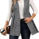 GORGLITTER Women's Plaid Sleeveless Long Vest Cardigan Business Casual Work Fall Blazers Outfits For Women 2024 (Medium)