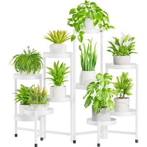 iDavosic.ly Plant Stand Indoor Outdoor, 10 Tier Corner Metal Flower Display Holder Shelf, Folding Tall Orchid Rack for Patio Balcony Porch Garden Living Room House, White