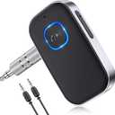 COMSOON Bluetooth Receiver for Car, Noise Cancelling 3.5mm AUX Bluetooth Car Adapter, Wireless Audio Receiver for Home Stereo/Wired Headphones, Hands-Free Call, 16H Battery Life - Black+Silver