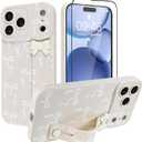 OOK Wrist Strap Case for iPhone 17 Pro, White Bow | With Screen Protector, Adjustable Wristband Kickstand, Slim Soft TPU Protective Cover for Girls & Women