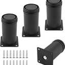 Set of 4 Stainless Steel Furniture Legs 4 Inch, Adjustable Round Cabinet Legs 2" Dia Kitchen Feet, Metal Replacement Legs for Cabinet Sofa Couch Shelves Table (Black)