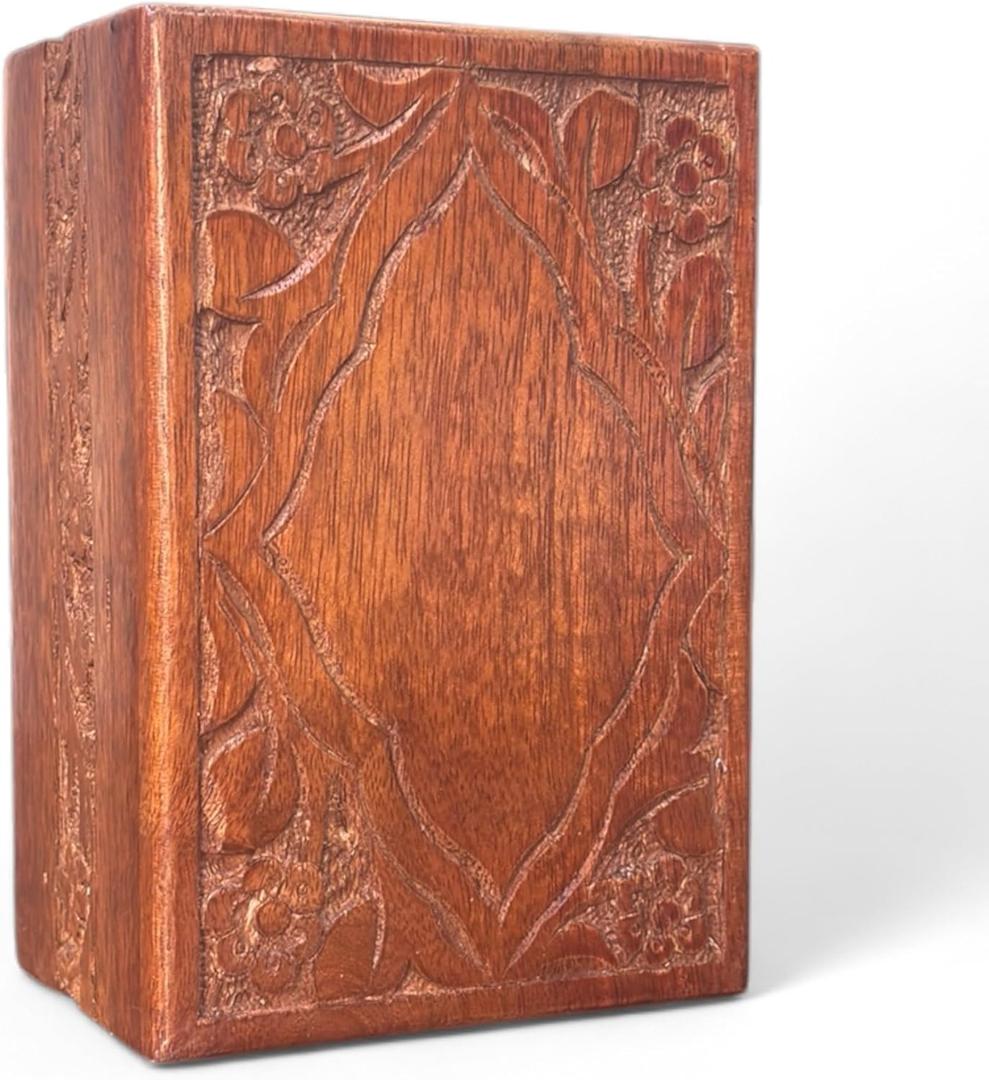 S'vaav's Beautiful Handcrafted Made Wooden Urn Box | Holding Capacity Upto 60 Cubic Inch | for Human Ashes, Cremation Funeral & Decorative Urn Box (Pack of 1, Mahogany, Size: Medium)