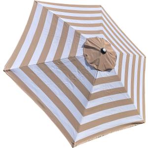 BELLRINO Replacement 9 ft 6 ribs MEDIUM COFFEE/WHITE STRIPE STRONG & THICK Umbrella Canopy (Canopy Only)