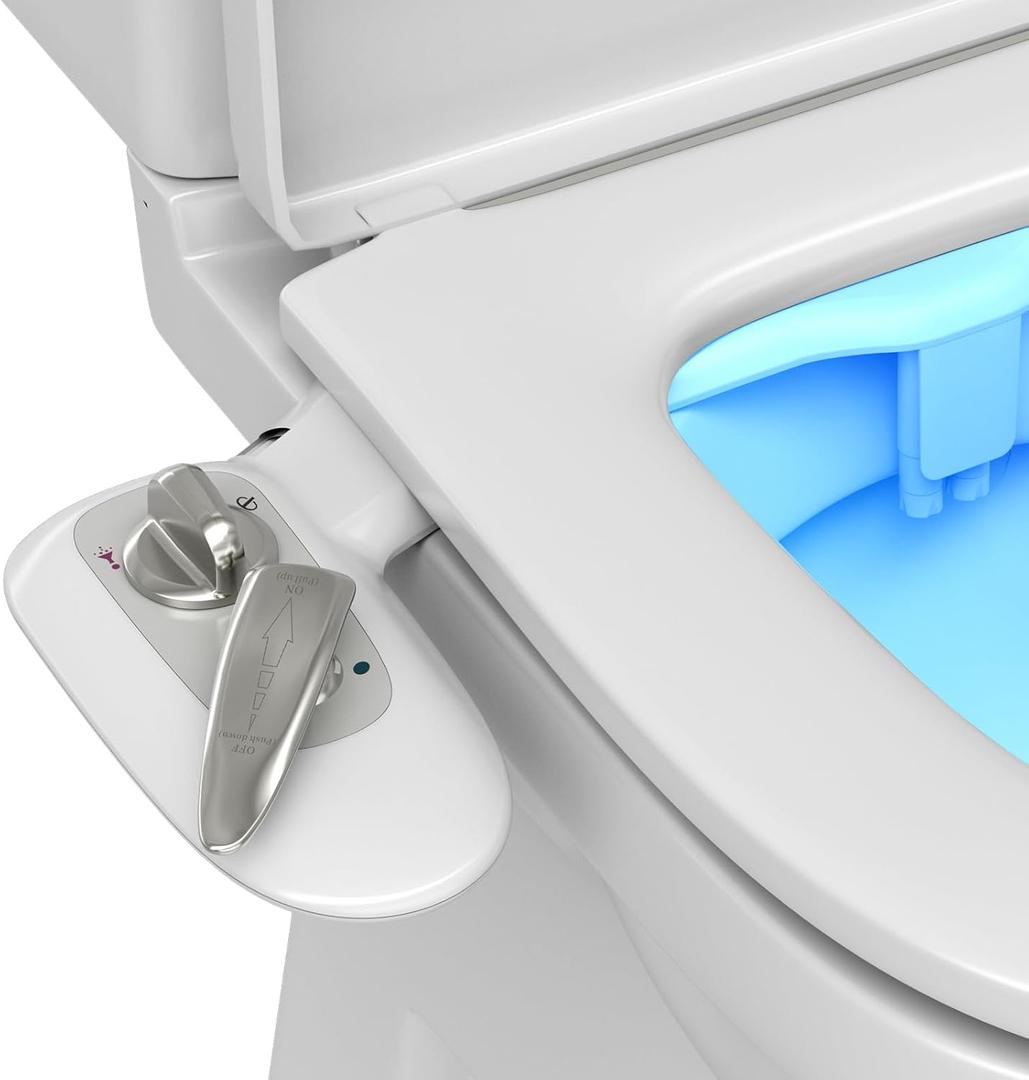 Non-Electric Bidet Attachment for Toilet Seat With LED Light Warm and Cold Water Adjustable Water Pressure, Rear and Feminine Wash, Dual Nozzle, Self-Cleaning