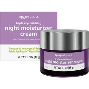 Amazon Basics Triple Replenishing Moisturizer Night Cream with Vitamin C, Glycerin, Shea Butter, 1.7 Ounces, 1-Pack