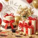 Zeyune 114 Pcs 2026 DIY Graduation Bouquet Set Red Ribbon with Glitter Gold Congrats Grad Mini Graduation Caps with Tassel Gold Butterfly Decor Diamond Pins for Graduate DIY Flower Gift