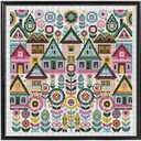 FREEBLOSS 11CT Vector Cottage Stamped Cross Stitch Kits Complete Embroidery Kits with Instruction Cross Stitch Wall Hanging Kit for Needlepoint Adults Wall Art Decoration 18x18in/45x45cm