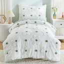 Toddler Bedding Set for Girls Sage Green Tufted Boho Toddler Comforter Set | 4-Piece Tufted Daisy Flowers Bed-in-a-Bag Toddler Girls Bedding Sheets Set with Comforter,Flat Sheet,Fitted Sheet,Pillowcase