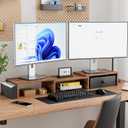 Dual Monitor Stand Riser, Adjustable Length & Swivel Angle Monitor Stand, Ergonomic Monitor Stand with Drawer & Side Pockets, Desktop Organizer and Office Desk Accessories, Rustic Brown