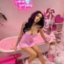 Avidlove Womens Lingerie Lace Babydoll Mesh Chemise Sexy Halter V Neck Sleepwear Teddy Dress Pink X-Large