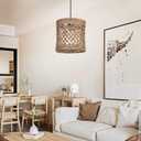 Arturesthome Boho Hand Woven Rattan Pendant Light Fixture, Mini Farmhouse Natural Chandelier Lighting, Retro Wicker Hanging Lamp for Kitchen Island D 7.8*7.8