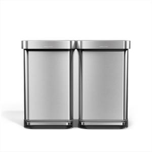simplehuman Step Recycler, 90L / 23.8 Gallon Dual Compartment Kitchen Trash Can, 150,000-Step Steel Pedal, Lid Shox® Technology, Liner Rim System, Liner Pocket®, Brushed Stainless Steel