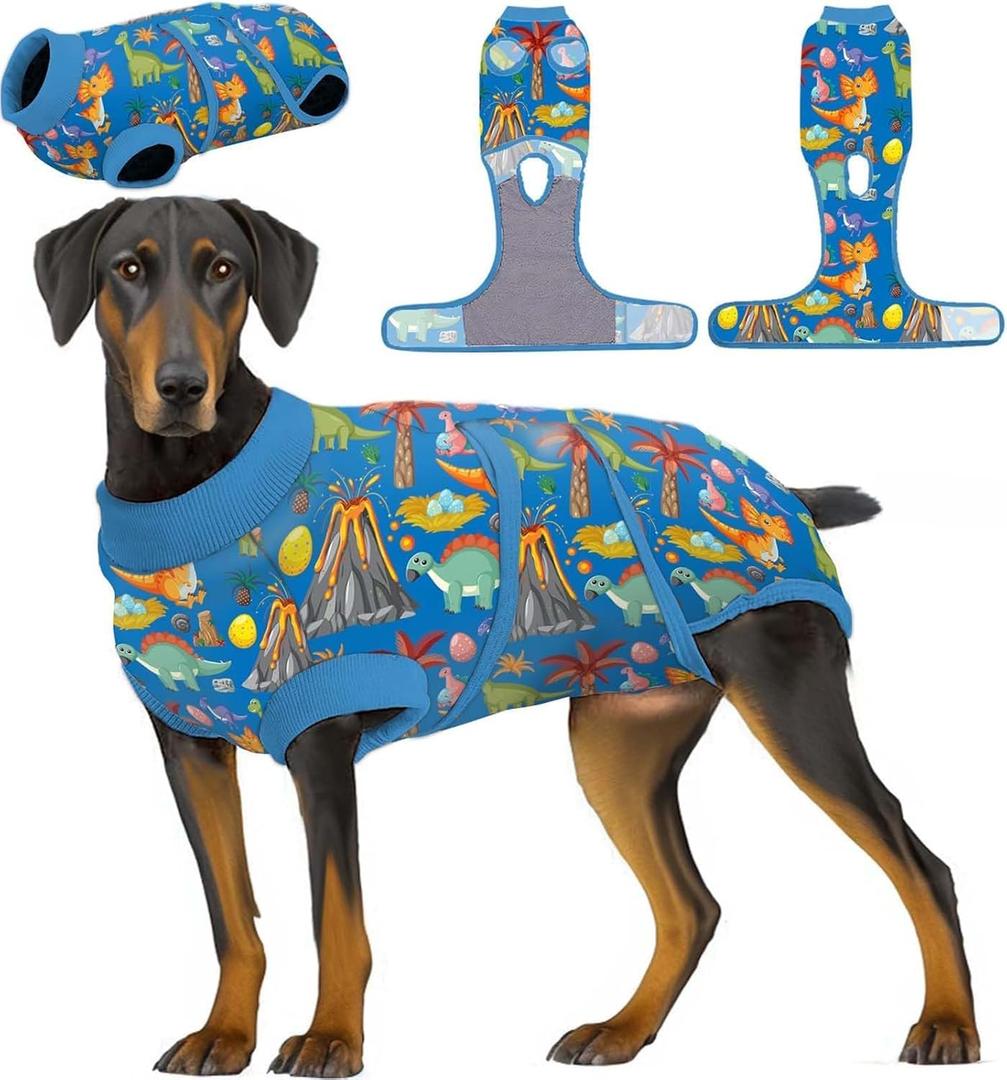 PetWarm Dog Recovery Suit, Surgery Suit for Dogs, Onesie for Dogs, Anti-Licking Dog Surgical Recovery Pajamas, Bodysuit for Abdominal Affected Areas Sensitive Skin Areas, Zoo Pattern, Blue, S
