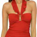 Soluna Swim Women's Sun Goddess Tankini, Tummy Control, Adjustable, Tie Back, Swimsuit Tops for Women (12, Red)