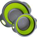 Green Kitchen Strainer Colander Set - 2 PCS Multifunctional Colander Silicone Food Strainers for Kitchen for Pasta and Spaghetti Collapsible with Plastic Handles