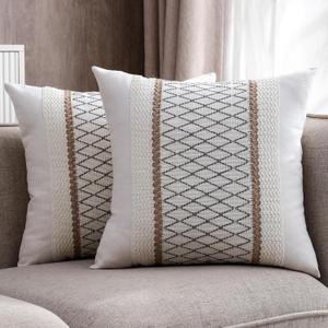 Boho Throw Pillow Covers 18x18 Set of 2 Soft Linen Farmhouse Pillow Covers Rustic Neutral Decorative Pillow Cases for Couch,Bed,Living Room Home Decor (Grid-grey)