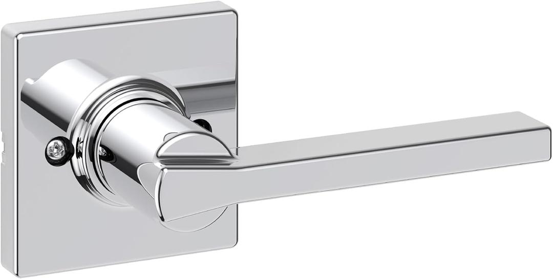 Kwikset Casey Dummy Door Handle, Single Sided Lever for Closets, French Double Doors, and Pantry, Polished Chrome Non-Turning Reversible Interior Push/Pull Lever (1 Pack)