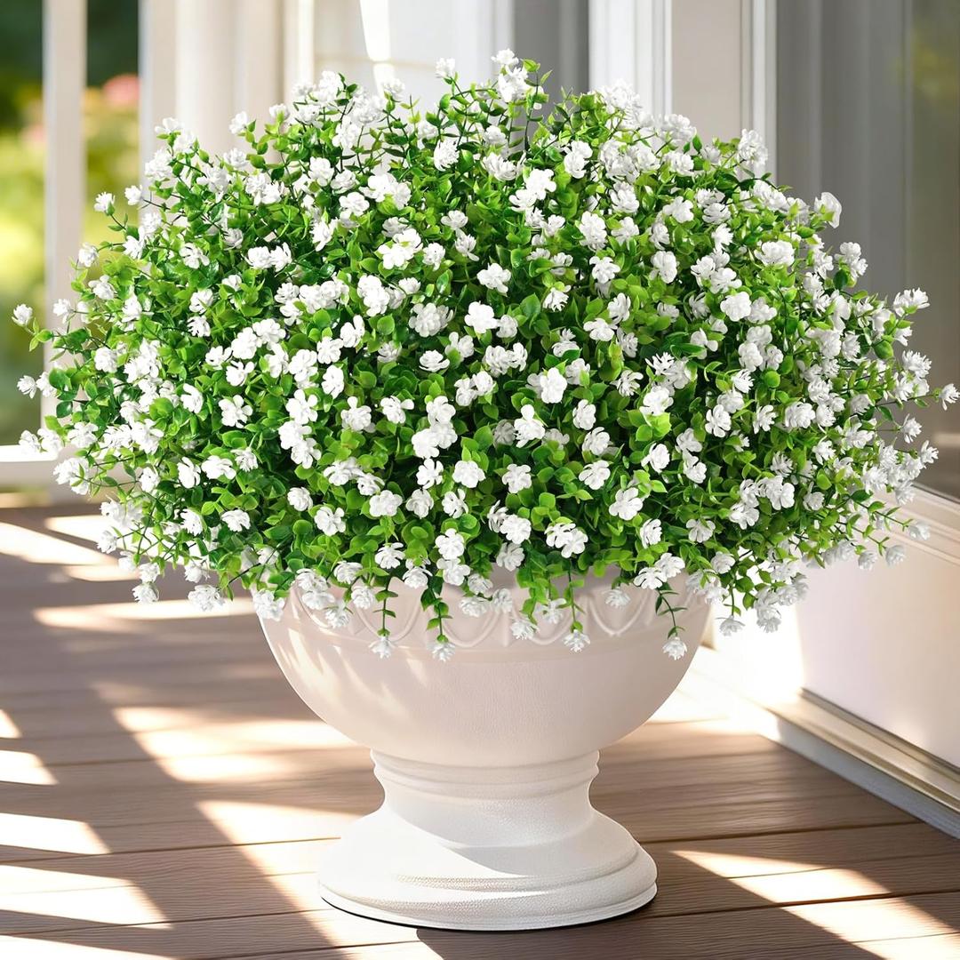 Yastouay Artificial Flowers for Outdoors UV Resistant, 14 Bundles White Realistic Fake Outdoor Flowers Fake Plants, Faux Flowers for Outdoor Planters Front Porch Garden Window Box Farmhouse Decor