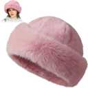 Women's Faux Fur Bucket Hat,Winter Plush Fluffy Furry Mink Hats,Warm Faux Fur Hats,Russian Beret