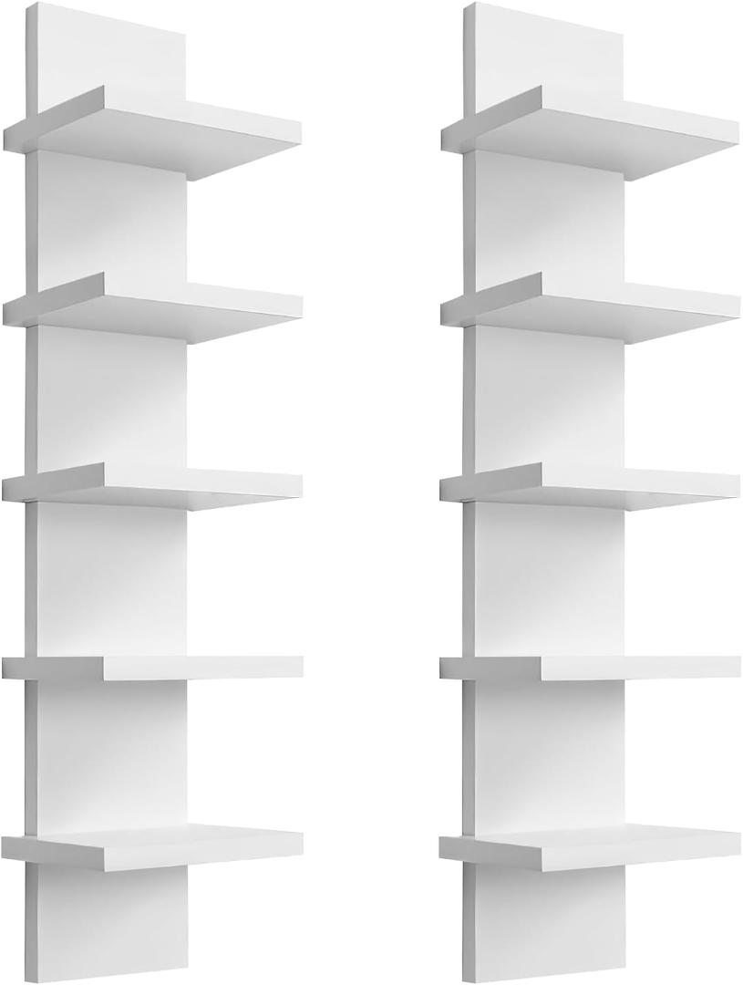 5 Tier Wall Shelf Unit - Lack Floating Shelf White2 Pack - Narrow Smooth Laminate Finish - Vertical Column Wall Decor Mount Floating Storage Home Decor Organizer Tall Tower Utility Shelf
