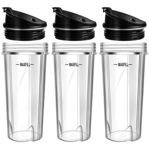 Blender 16oz Cups Replacement for Ninja - 3 Pack Ninja Blender Cups with Lids, Compatible with Ninja QB3001SS, BL770, BL780, BL660, BL740, BL810, Nutri Ninja Series Blenders