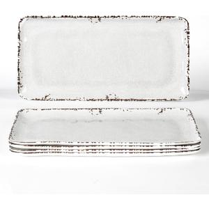 4-Pack 14" x 7" White Serving platter Set, Reusable Farmhouse Melamine Serving Platters for Cookie, Appetizer, Charcuterie, Snack, Party Food Display - Stackable Kitchen CounterTop Tray.