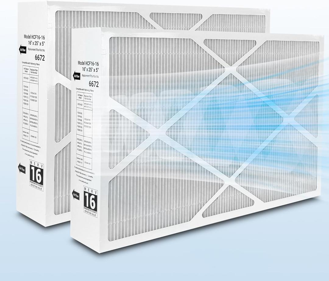 2 PackX6672 16x25x5 MERV 16 Filter Compatible with Lennox X6672 and Lennox HCC16-28 Healthy Climate Carbon Clean MERV 16 Home Furnace Filter for HVAC System, Part Number HCF16-16, HCF16-10