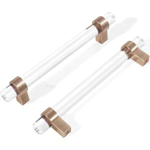 Glass Crystal Drawer Pulls 5 Inch, Champagne Bronze Cabinet Pulls Brass Cabinet Handles128mm,5 Pack