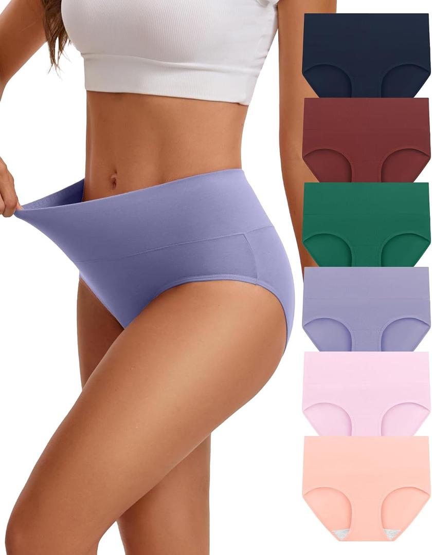INNERSY Women's Cotton Underwear Mid-High Waisted Breathable Briefs 6-Pack, Size Large 