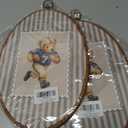 2 x Fewgb Vintage Football Bear Nursery Oval Wall Art Decor Framed, Rugby Baby Boys Toddler Kids Room Playroom Bedroom Canvas Wall Art Prints Picture, Neutral Striped Hanging Room Decor Artwork 9x12