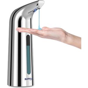 Automatic Liquid Soap Dispenser Touchless,400ML Modern Silver Dish Soap Dispenser with Sensor,4 Gear Adjustable Battery Operated Waterproof Hand Sanitizer Dispenser for Bathroom