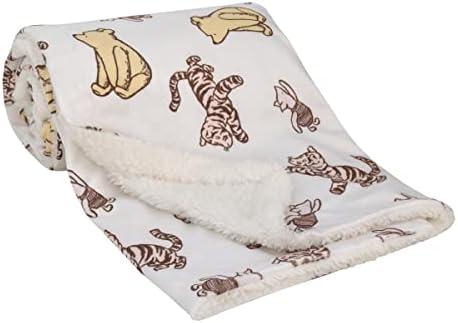 Disney Classic Pooh Hunny Fun with Piglet and Tigger White and Taupe Super Soft Baby Blanket