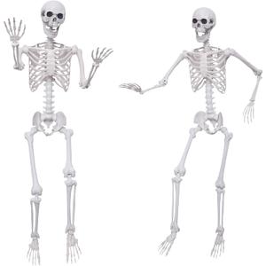 2Pack 5.4Ft Life Size Skeletons Posable Skeletons Full Size Plastic Human Skeleton with Movable Joint for Halloween Outdoor Indoor Decorations (Gray)